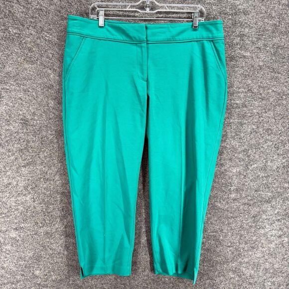 Apt. 9 Cropped Pants Women 14 Blue Mid Rise Pleated Skinny Torie Cotton Pockets - Picture 1 of 9